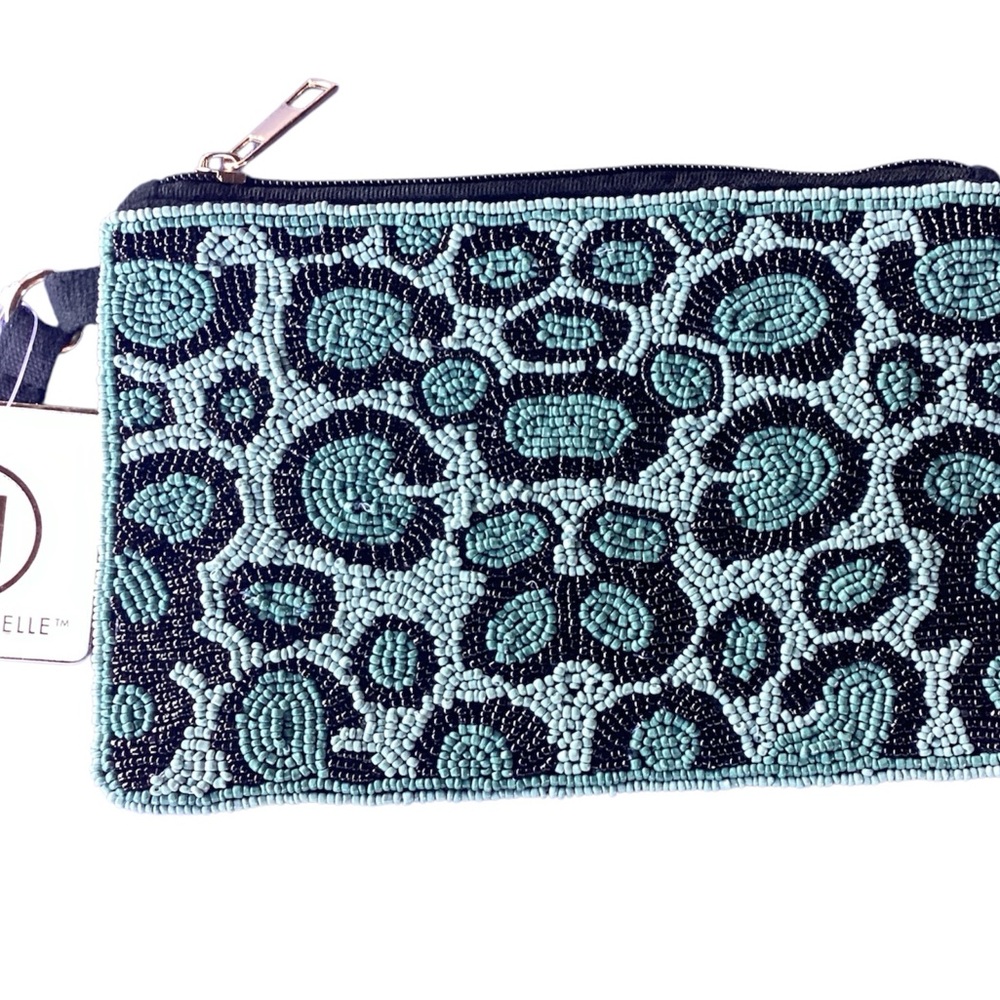 Chic Laura Janelle Black/Teal Beaded Wristlet Clutch